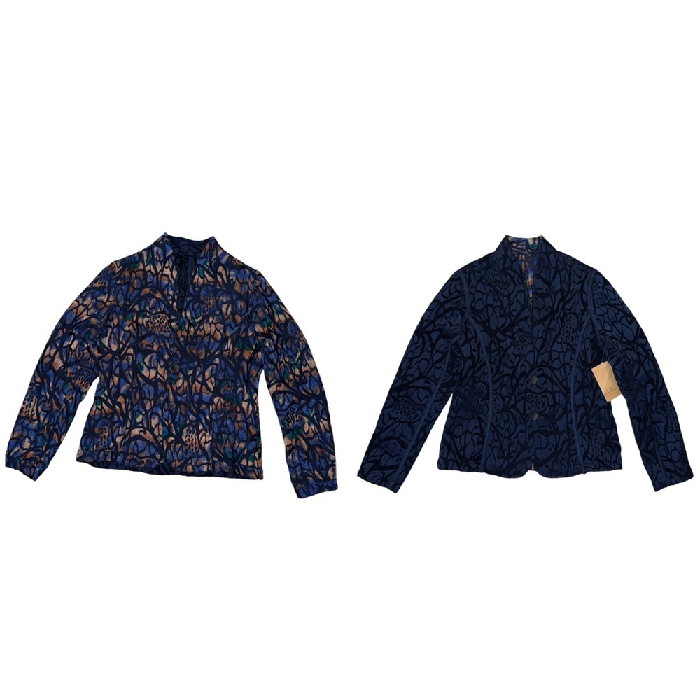 NWT Coldwater Creek Reversible Jacquard Jacket Navy Blue Multicolor Size 4